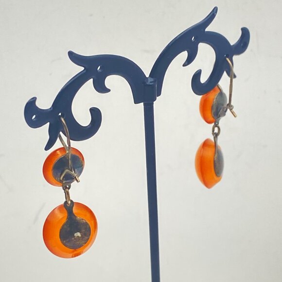 Vtg Baltic Amber Earrings Soviet 875 Silver USSR Hallmark Mid Century Hinge Back - Picture 15 of 16